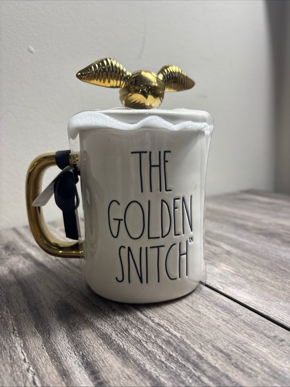 Rae Dunn White Ceramic Harry Potter Collector Mug with Golden Snitch